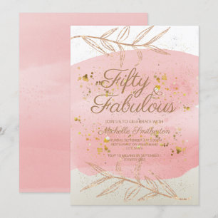Convites Pink Watercolor Ivory e Dourado Dust 50º Anivers