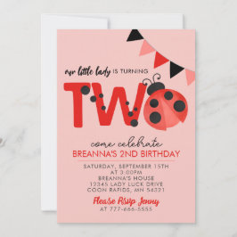 Convites Pink Watercolor Ladybug 2nd Birthday invitation