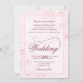 Convites Pink Watercolor Peonies Fancy Script Wedding