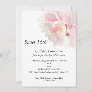 Convites Pink Watercolor, Personalizável, Sweet 16th