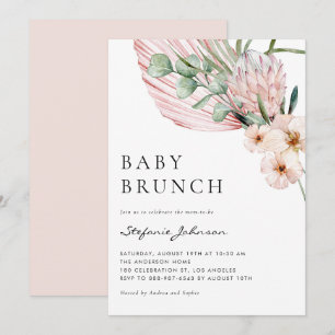 Convites Pink Watercolor Protea Tropical Baby Brunch