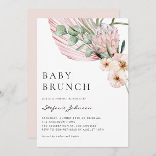 Convites Pink Watercolor Protea Tropical Baby Brunch