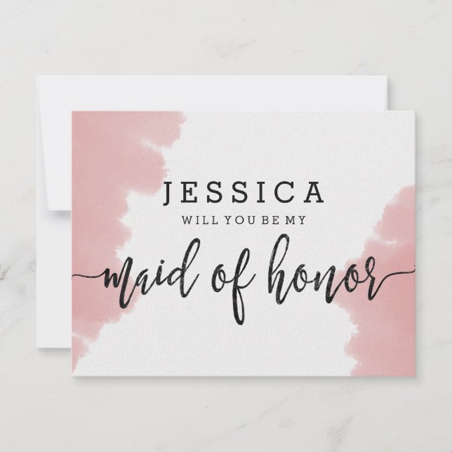Convites Pink Watercolor Você Será Minha Madrinha de casame (Frente)