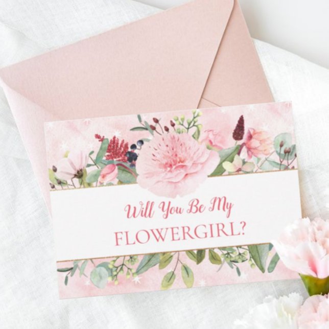 Convites Pink Watercolor Você Será Minha Menina Flor (Criador carregado)