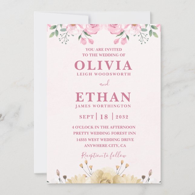 Convites Pink Watercolor Wedding Party Virtual Invitation  (Frente)
