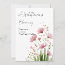 Pink Watercolor Wildflower 1st Birthday Invitation