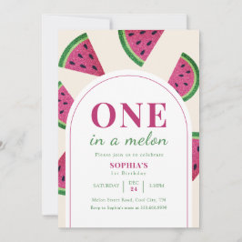 Convites Pink Watermelon Custom Photo 1st Birthday  