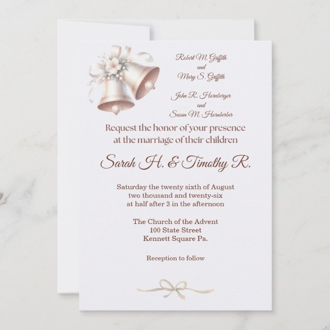 Convites Pink Wedding Bells Traditional Wedding Invitation (Frente)