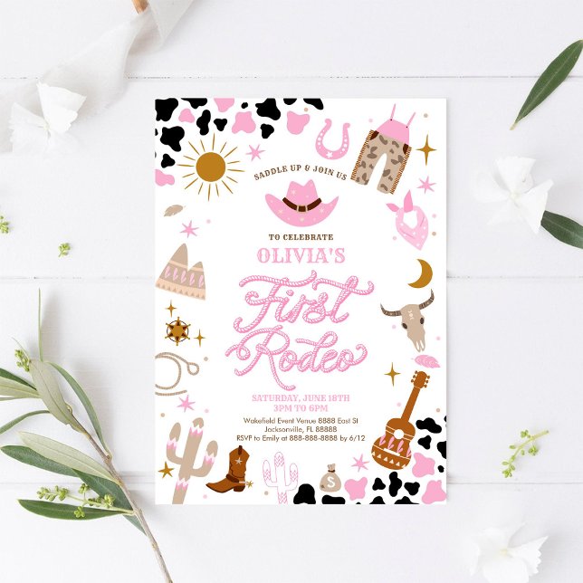 Convites Pink Western First Rodeo Invitation (Criador carregado)