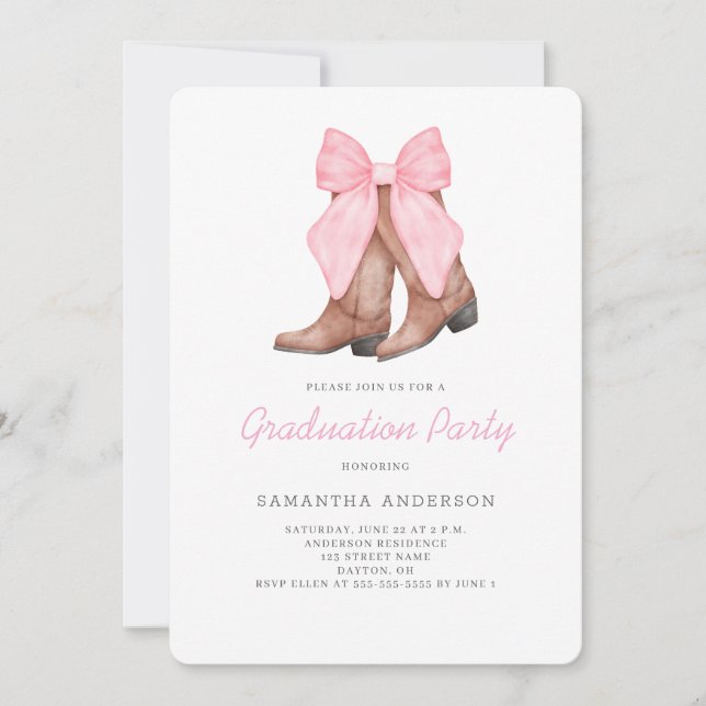 Convites Pink Western Graduation Party  (Frente)