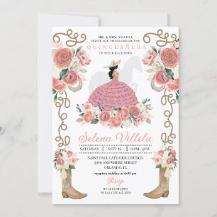 Convites Pink Western Mariachi Charro Princess Quinceañera