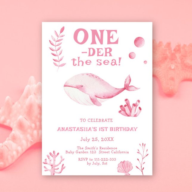 Convites Pink Whale Oneder The Sea 1st Birthday  (Criador carregado)