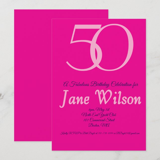 Convites  Pink, white and black 50th Birthday Invitation (Frente/Verso)