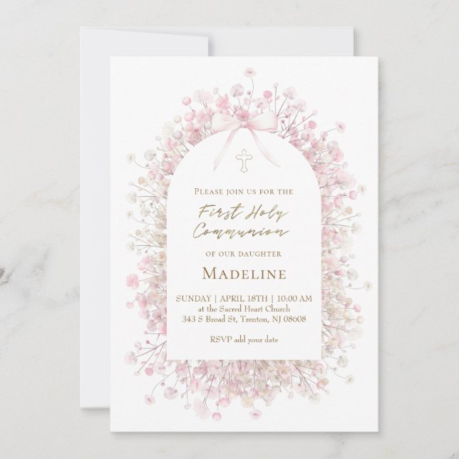 Convites pink white  First Communion girl (Frente)