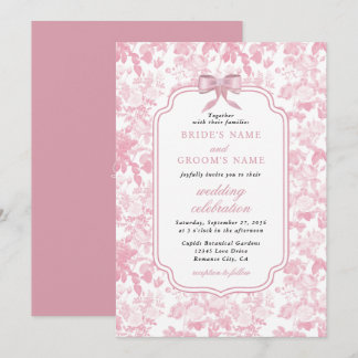 Convites Pink White Floral Roses French Chinoiserie Wedding