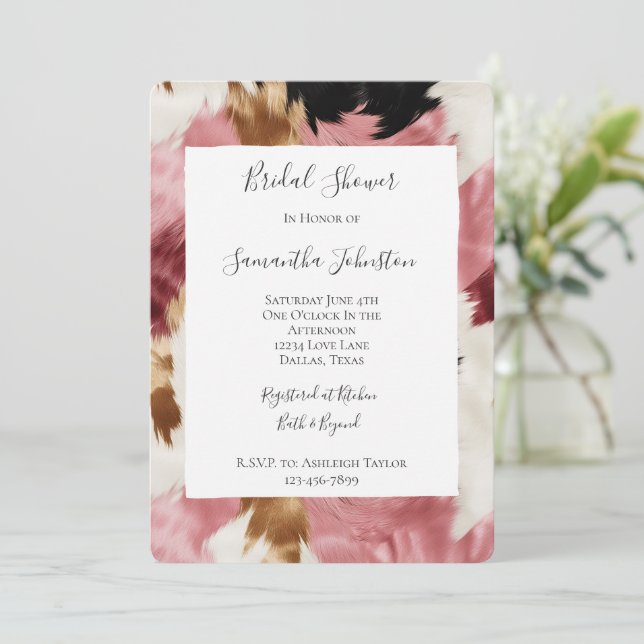 Convites Pink White Gold Black Abstract Bridal Shower (Em pé/Frente)