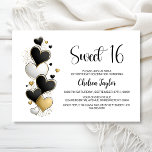 Convites Pink White Gold Heart Theme Sweet 16 Birthday<br><div class="desc">Invite your friends and loved ones to celebrate your daughter’s 16th birthday with this black,  white and gold heart-themed invitation. A variety of paper types and corner styles are available for your unique invitations,  along with the option to download if you prefer a digital format.</div>