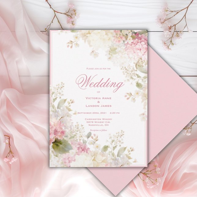 Convites Pink White Hydrangeas Elegant Wedding Invitation (Criador carregado)