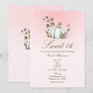 Convites Pink White Pumpkin Fada Conto de Fadas Doce 16