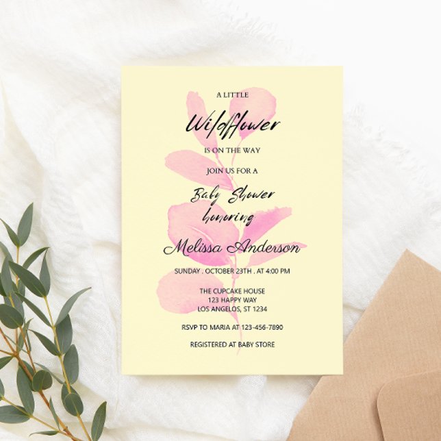 Convites Pink Wildflower Baby Shower Invitation for Girls   (Criador carregado)