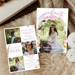Convites Pink Wildflower Bloom Graduation Party Invitation