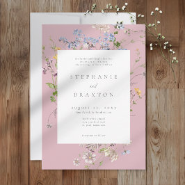 Convites Pink Wildflower Garden Elegant Wedding