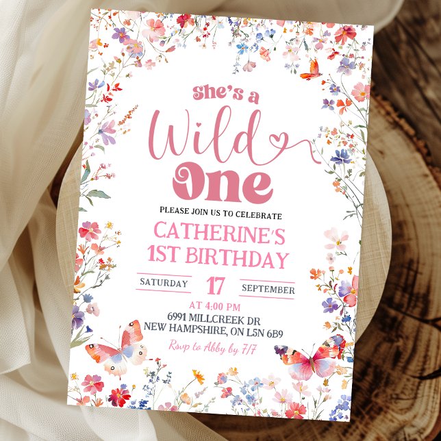 Convites Pink Wildflower Girl First Birthday (Criador carregado)