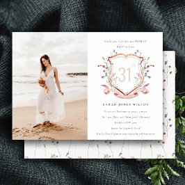 Convites Pink Wildflower Monograma Foto de Crest Aniversári