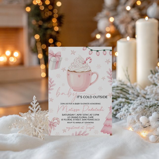 Convites Pink Winter Baby Shower Invitation (Criador carregado)