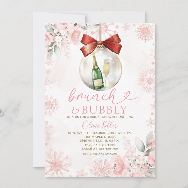 Convites Pink Winter Brunch & Bubbly Bridal Shower  (Frente)
