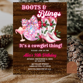Convites Pink Winter Christmas Boots and Blings Birthday
