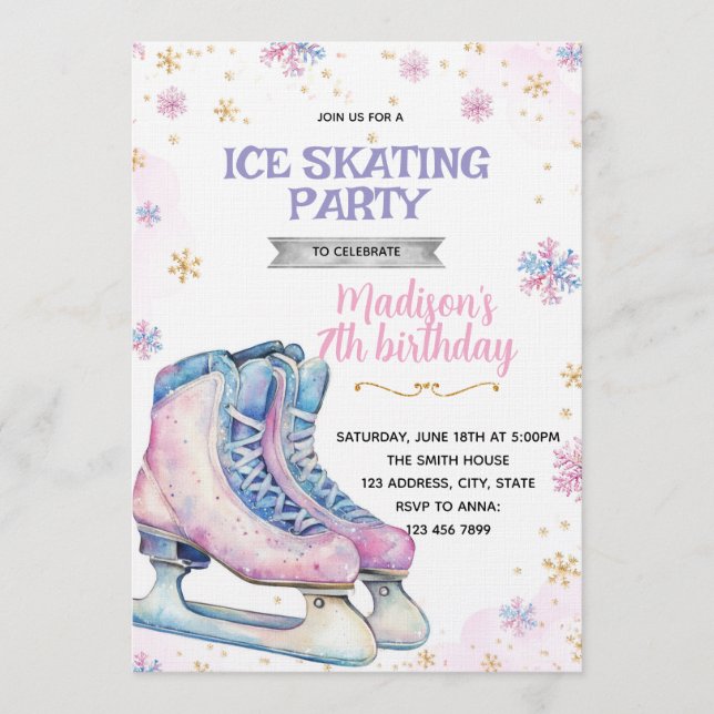 Convites Pink winter ice skating invitation (Frente)