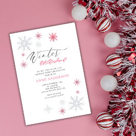 Convites Pink Winter Onederland Snowflakes 1st Birthday 