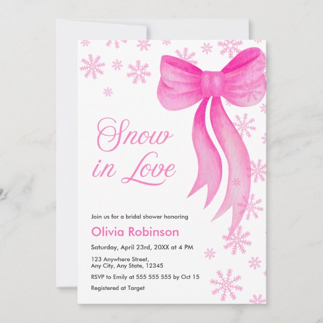 Convites Pink Winter Snow in Love Snowflakes Bridal Shower  (Frente)