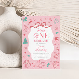 Convites Pink Winter Wonderland First Birthday Party