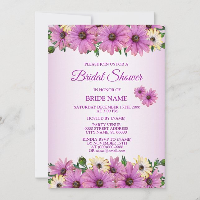 Convites Pink Yellow Floral Rustic Bridal Shower Party (Frente)