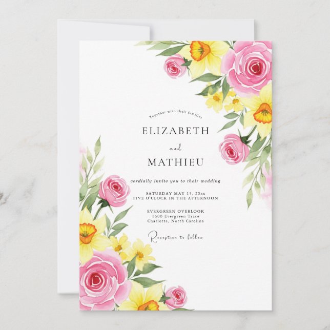 Convites Pink Yellow Jubilant Spring Wedding (Frente)