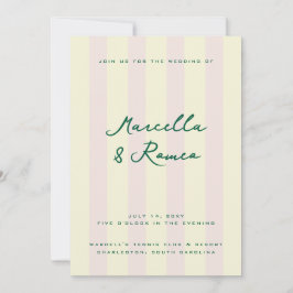 Convites Pink Yellow Vertical Stripes Tennis Club