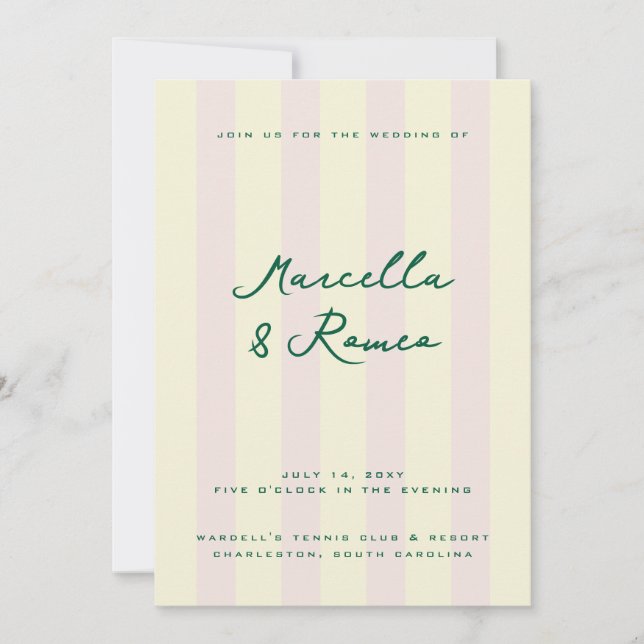 Convites Pink Yellow Vertical Stripes Tennis Club (Frente)