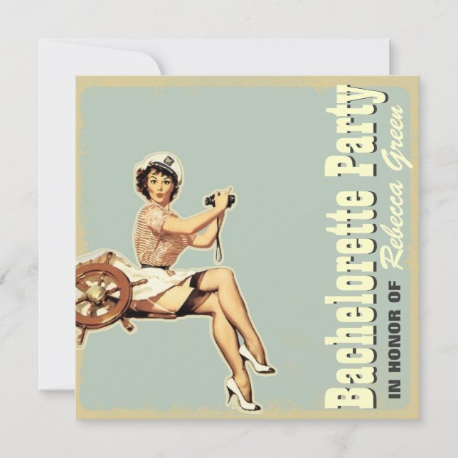 Convites pino retro acima da festa de solteira do (Frente)