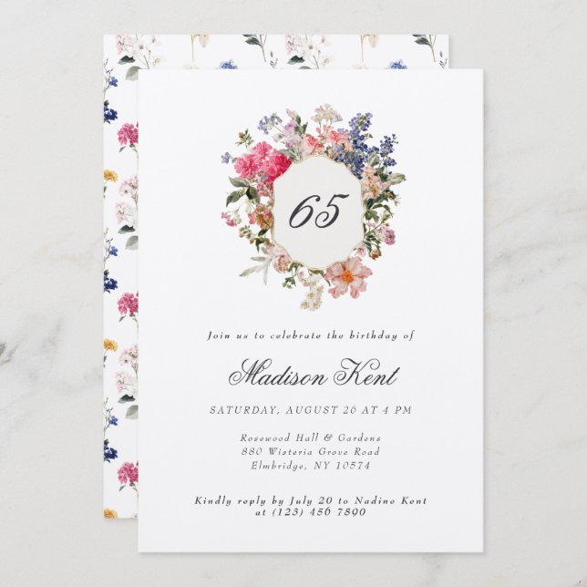 Convites Pintado - Fraço Floral 65ª Festa de aniversário (Frente/Verso)