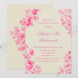 Convites Pintage Pink Toile Flower Bridesmaids Luncheids