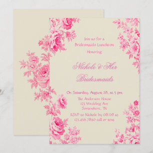 Convites Pintage Pink Toile Flower Bridesmaids Luncheids