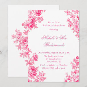 Convites Pintage Pink Toile Flower Bridesmaids Luncheids