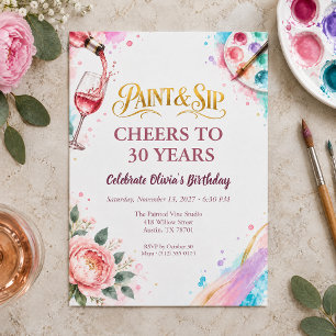 Convites Pinte e Beba Floral em Aquarela Aniversário de 30