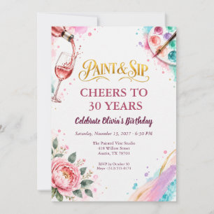 Convites Pinte e Beba Floral em Aquarela Aniversário de 30