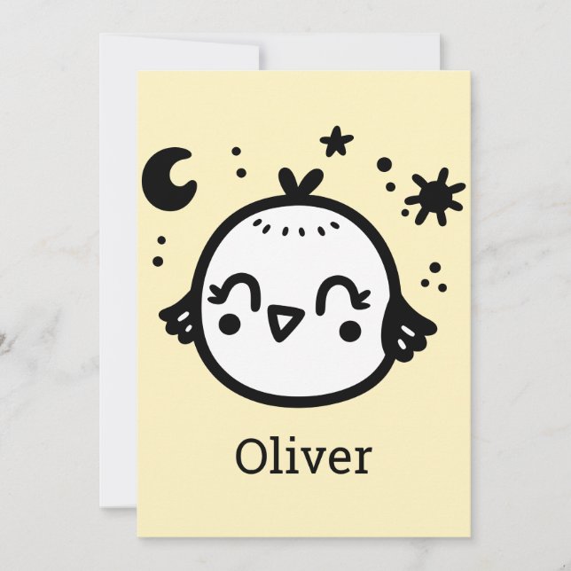 Convites Pintinho alegre - Arte da Linha de Pássaros Kawaii (Frente)