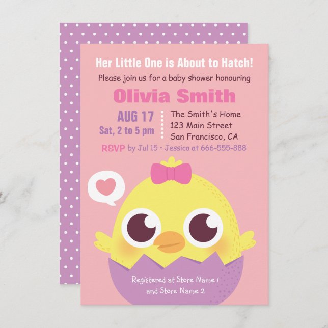 Convites Pintinho bonito aproximadamente para chocar o chá (Frente/Verso)