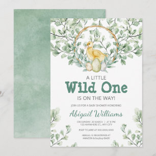 Convites Pintinho e Chá de fraldas de ninho verde de aquar