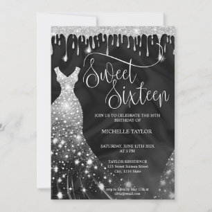 Convites Pintinho moderno - Glitter Silver Sweet 16